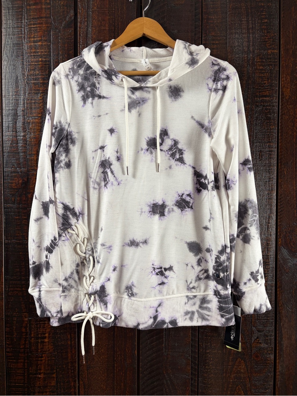 Tie-Dye Lace-Up Soft Terry Hoodie Pullover NWT XS